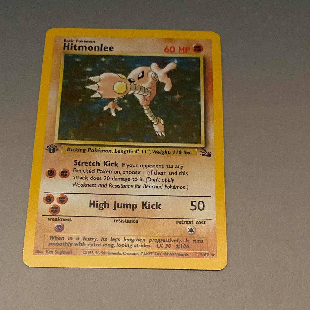 Hitmonlee Holo 7/62 1st Edition Fossil 1999 Pokemon Card